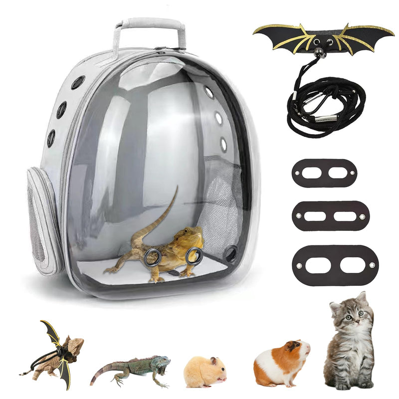 Bearded Dragon Carrier with Harness and Leash Set Large Small Animal Carrier Backpack Bubble Window Portable Small Pet Carrier for Reptile Lizard Rabbit Bird Guinea Pig Cat Travel Walking Bearded Dragon Carrier - PawsPlanet Australia