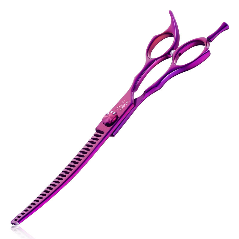JASON 7" Dog Grooming Scissors - Ergonomic Curved Chunkers Purple Curved Dog Shears 440C Stainless Steel Grooming Shears Professional Pet Shears For Groomer (28-Teeth, Down-curved) Up-Curved Chunker - PawsPlanet Australia