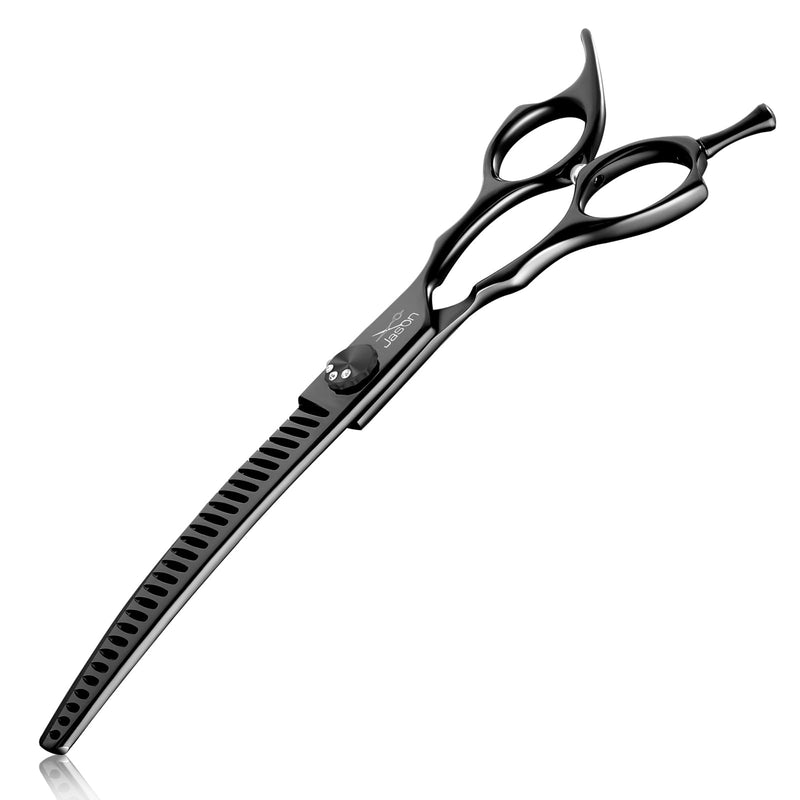 JASON 7" Curved Chunker Dog Scissors - Ergonomic Pet Scissors Black Curved Dog Shears 440C Stainless Steel Grooming Shears Professional Pet Shears For Groomer (28-Teeth, Down-curved) - PawsPlanet Australia