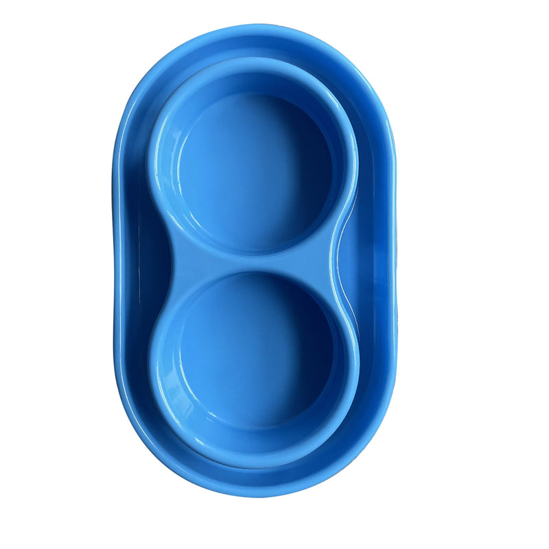PetLike Ants Away Double Cat Dog Pet Water and Food Bowls,6cups /48oz Cat Dog Feeding Bowl Pet Food Dish for Puppy Medium Larger Dogs Cats (Blue, 15.5X9.5X2.75 INCH) Blue - PawsPlanet Australia