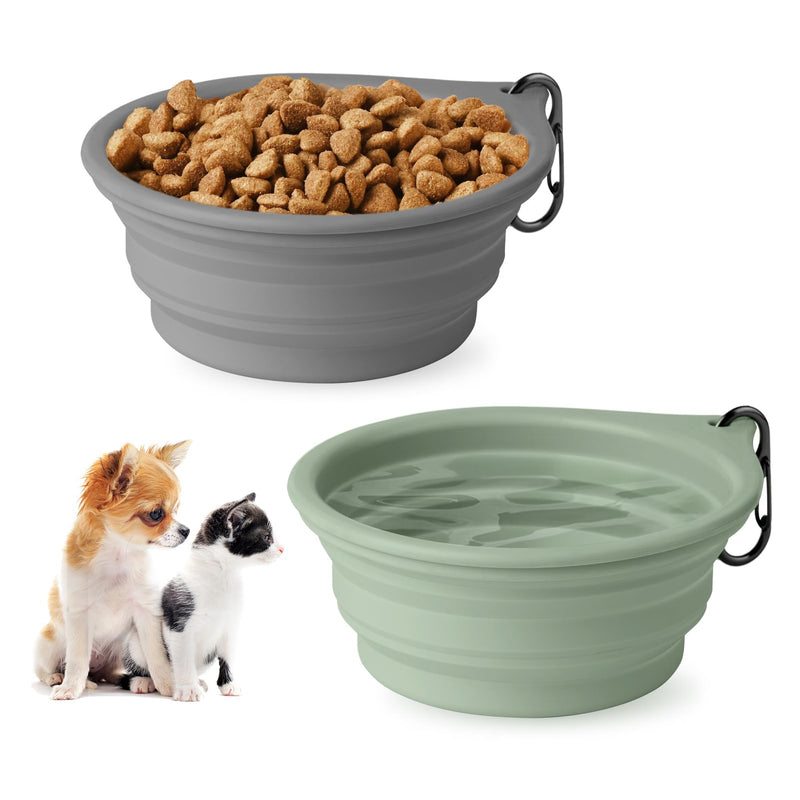 Collapsible Dog Bowls 2pcs for Puppy Bowl, Portable Dog Bowl for Small to Medium Sized Dogs and Cats, Travel Dog Bowl is Ideal for Traveling and Hiking BPA Free Green + dark grey - PawsPlanet Australia
