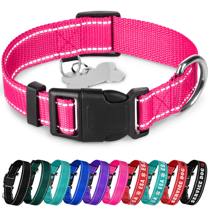 TECEUM Reflective Dog Collar – Hot Pink – XXS – Basic Nylon Pet Collar – Quick Release Buckle – Fits Small, Medium and Large Dogs, Puppies, Cats – ESA & Service Dog Options