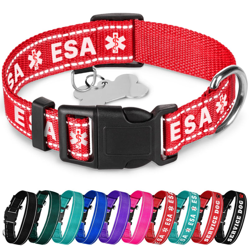 TECEUM Reflective Pet Collar – Red - ESA – XL – Basic Nylon Dog Collar – Quick Release Buckle – Fits Small, Medium and Large Dogs, Puppies, Cats – ESA & Service Dog Options