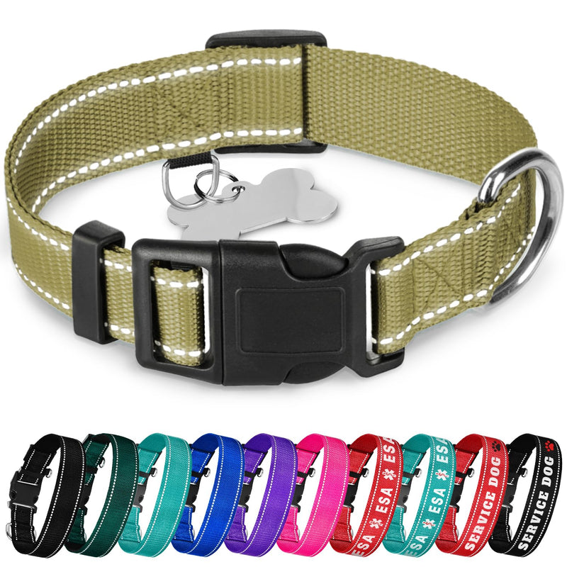 TECEUM Reflective Dog Collar – Olive – XXS – Basic Nylon Pet Collar – Quick Release Buckle – Fits Small, Medium and Large Dogs, Puppies, Cats – ESA & Service Dog Options