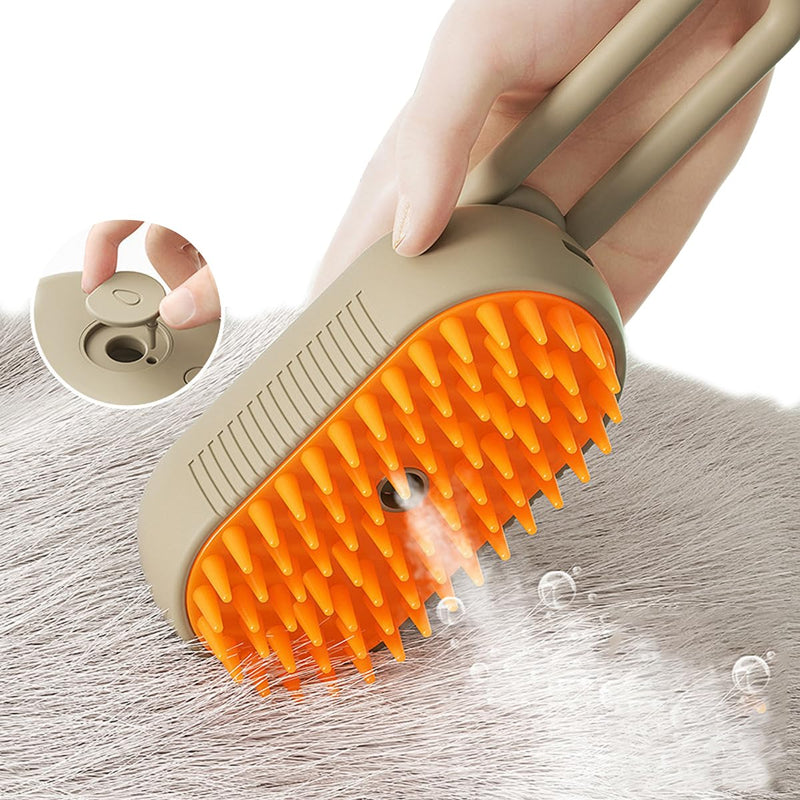 Panup Pet Steam Brush - 3 in 1 Brown Steamy Self-Cleaning Grooming Brush for Cats and Dogs, Massage Shedding and Removing Tangled Hair - PawsPlanet Australia