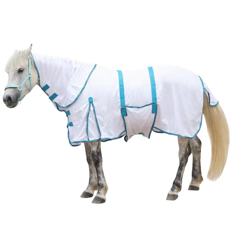 Horse Mesh Combo Fly Sheet with Adjustable Belly Guard and Detachable Neck Cover Lightweight and Breathable Protect Equines White 75" 75" - PawsPlanet Australia