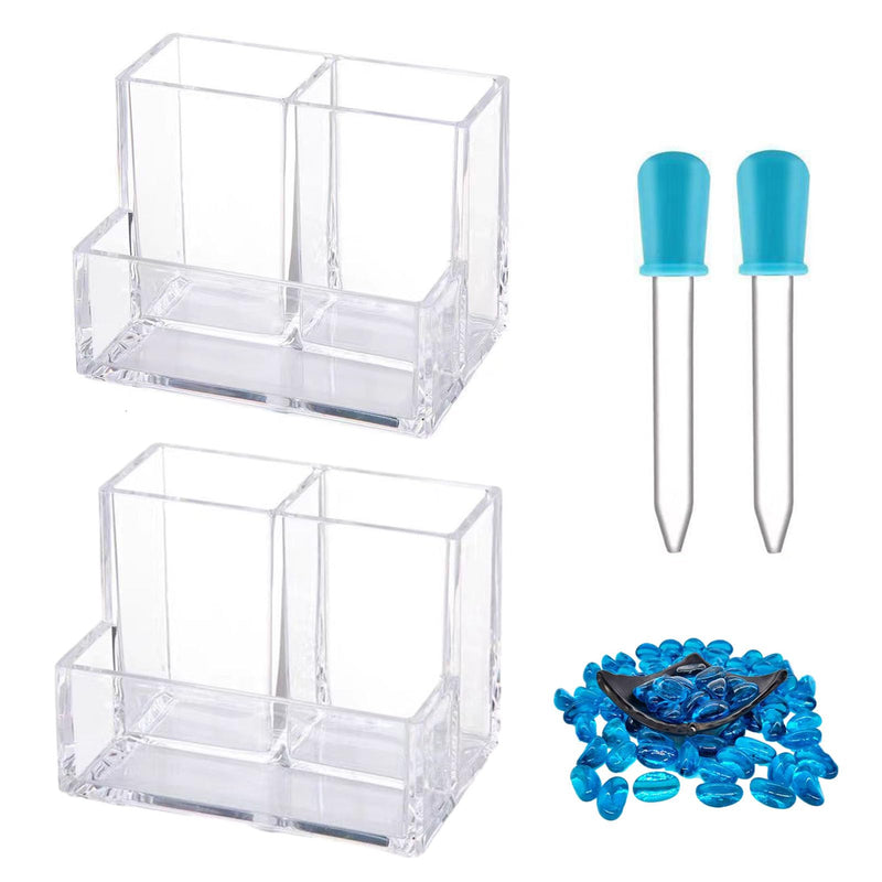 Mini Clear Acrylic Fish Tank Kit,Multifunctional Desk Aquarium Set or Pen Holder Makeup Brush Holder,Aquarium Micro Landscape Box with Tools,2 Pieces 3 compartment desk aquarium - PawsPlanet Australia