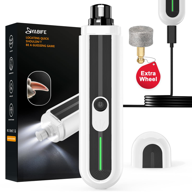 YABIFE 4-Lights Dog Nail Grinder, Easy Quick Locate Dog Nail Trimmers, for Puppy Paw Toenails or Pets from Small, Medium to Large, with Travel Lock, Whisper Quiet, Heavy Duty 3 Speeds C - White - PawsPlanet Australia