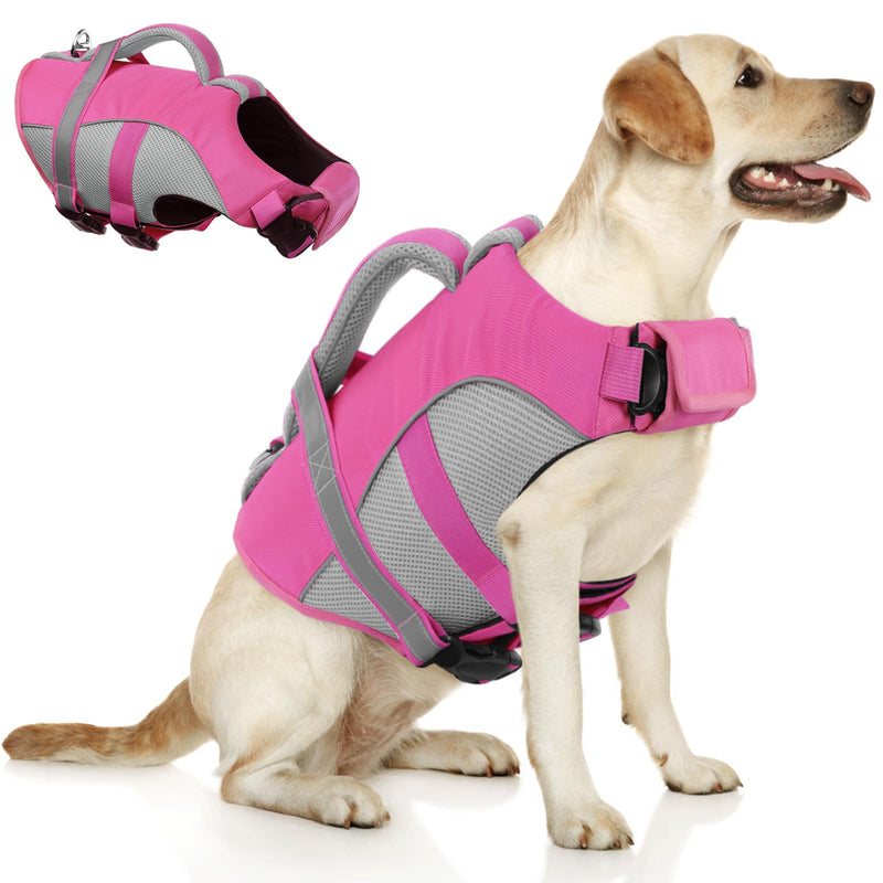Queenmore Dog Life Vest for Swimming, Adjustable High Visibility Dog Life Jacket with Superior Buoyancy and Rescue Handle, Pink, M Medium - PawsPlanet Australia