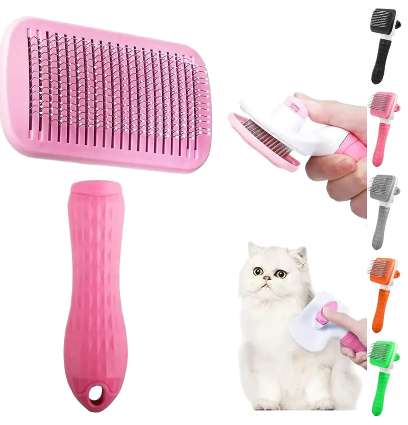 Generic Pink Cat grooming brush, Pet hair brush with Massage Particles, Self Cleaning Dematting Comb for Dogs and Cats, Easy to Use, Ergonomic Handle Design - PawsPlanet Australia