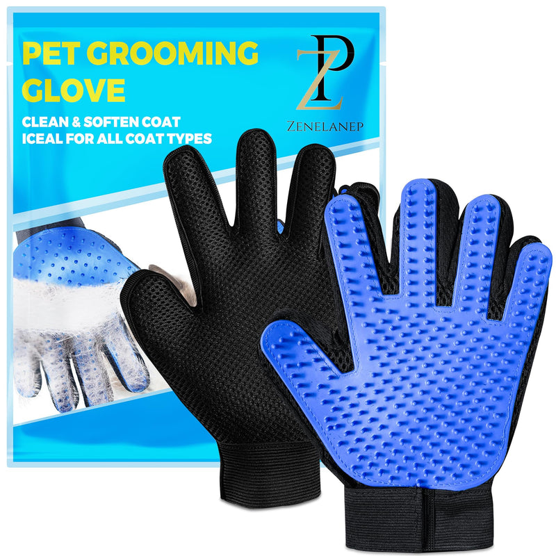 Upgrade Pet Grooming Gloves, Grooming Gloves for Dogs, Cats, Rabbits & Horses with Long and Short Hair, Efficient Pets Hair Remover Mittens - 1 Pair (Blue) Blue - PawsPlanet Australia
