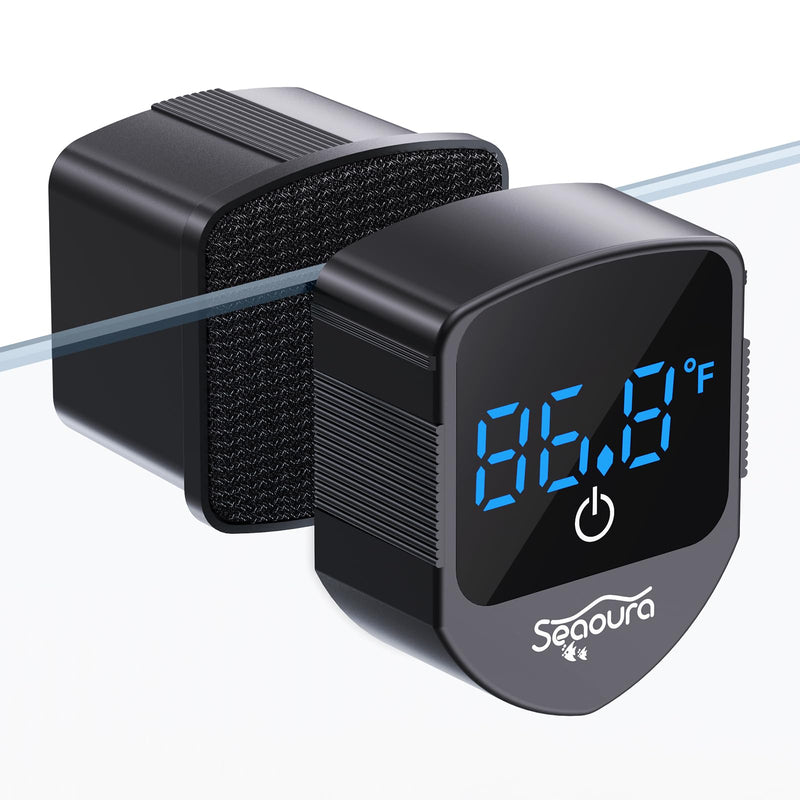 2-in-1 Aquarium Magnetic Cleaner with Digital Aquarium Thermometer, Fish Aquarium Mini Magnetic Brush only for Glass Fish Tank,Tiny Magnet Cleaner Floating Cleaning Tool for 1-30 Gallons Black - PawsPlanet Australia