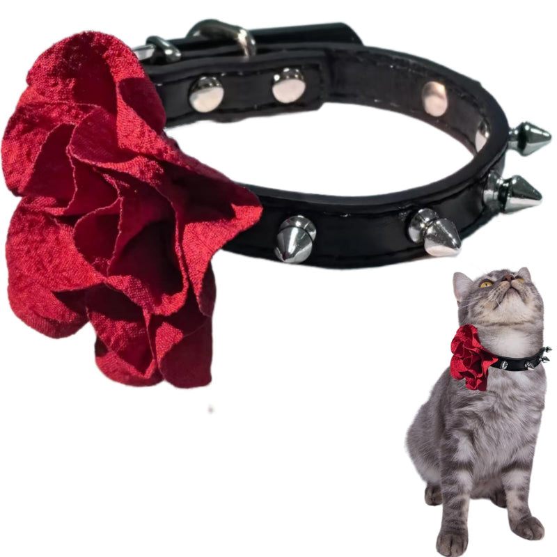 Cat Collar with Bells Studded Spiked with Flower, Studs Spikes Punk Style Adjustable for Girl Kittens Small Dogs Puppy Bunny Rabbit, 8"-11" - PawsPlanet Australia