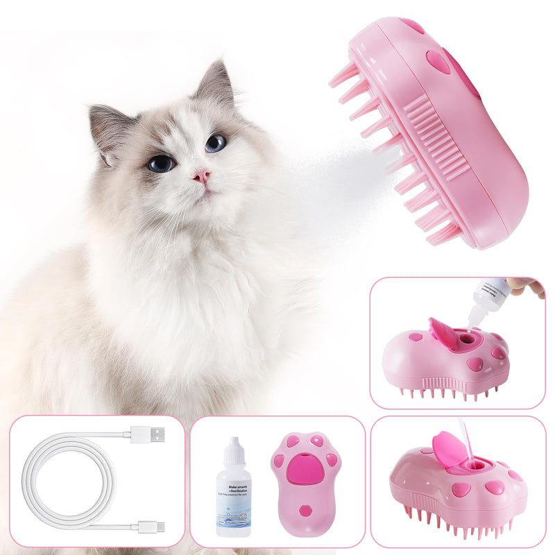 Cat Steam Brush - Self Cleaning Steamy Massage Brush for Indoor Cats, Removing Shedding, Tangled and Loose Hair - Cat Paw Model pink - PawsPlanet Australia