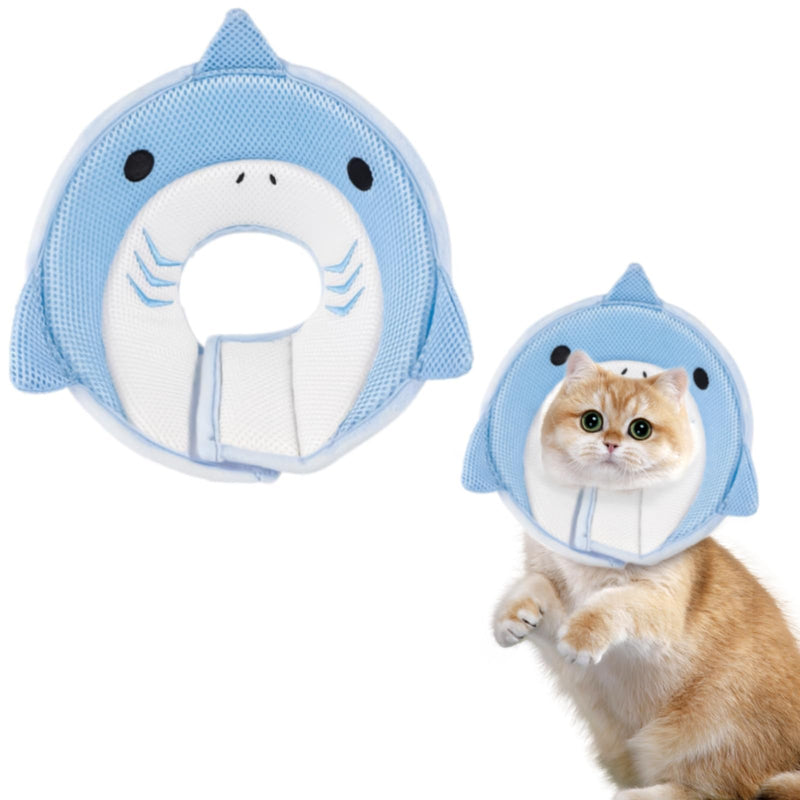 Cat Cone Collar Soft, Adjustable Cat Recovery Collar After Surgery to Prevent Licking Wound, Comfortable Neck Elizabethan Collar for Cats Kittens Small Blue Shark - PawsPlanet Australia