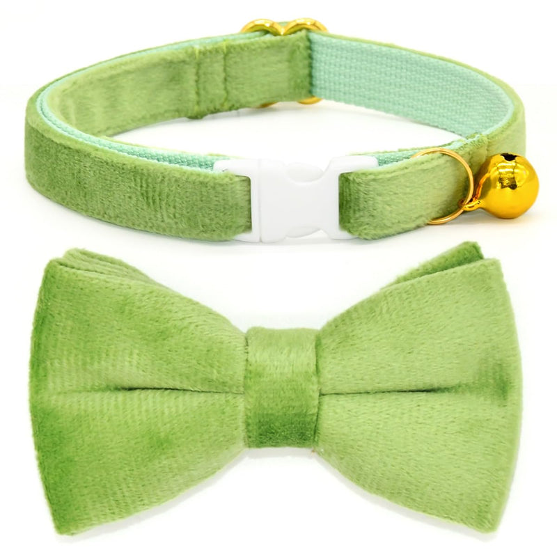 Cat Collars Bow, Sage Green Velvet Cat Collar, Safety Breakaway Cat Collar XX-Small - PawsPlanet Australia