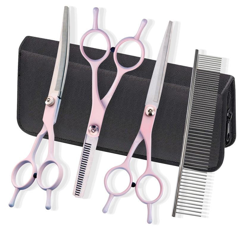 Dog Grooming Scissors Kit, Fcysy Professional Dog Trimming Scissors Set, Hair Cutting Scissors for Pet Dog Cat Grooming at Home, Curved Dog Scissors Pet Thinning Shears, Pet Grooming Supplies Pink 5 Pcs - PawsPlanet Australia
