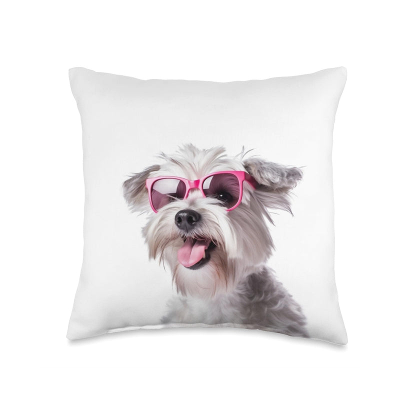 Fun Pink cat with Sunglasses and Cute, Funny Pet Sunglasses Throw Pillow 16x16