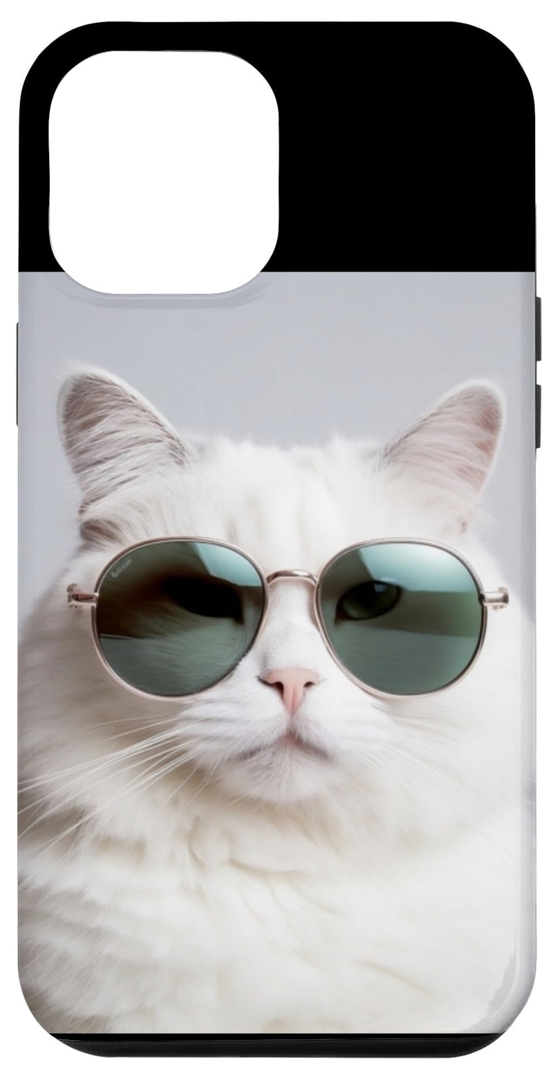 iPhone 14 Pro Max Fun White cat with Sunglasses and Cute, Funny Pet Sunglasses Case iPhone 14 Pro Max