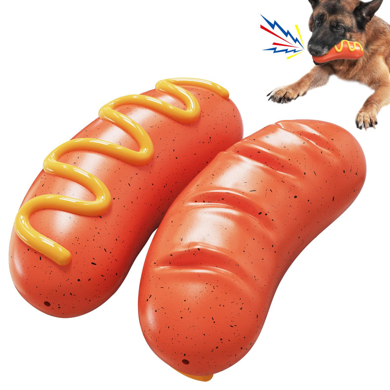 Hot Dog Squeaky Dog Toy - Interactive Rubber Dog Chew Toy for Aggressive Chewers - Durable Dog Accessories & Long Lasting Dog Chews - Humorous Gift for Dog Lovers - PawsPlanet Australia