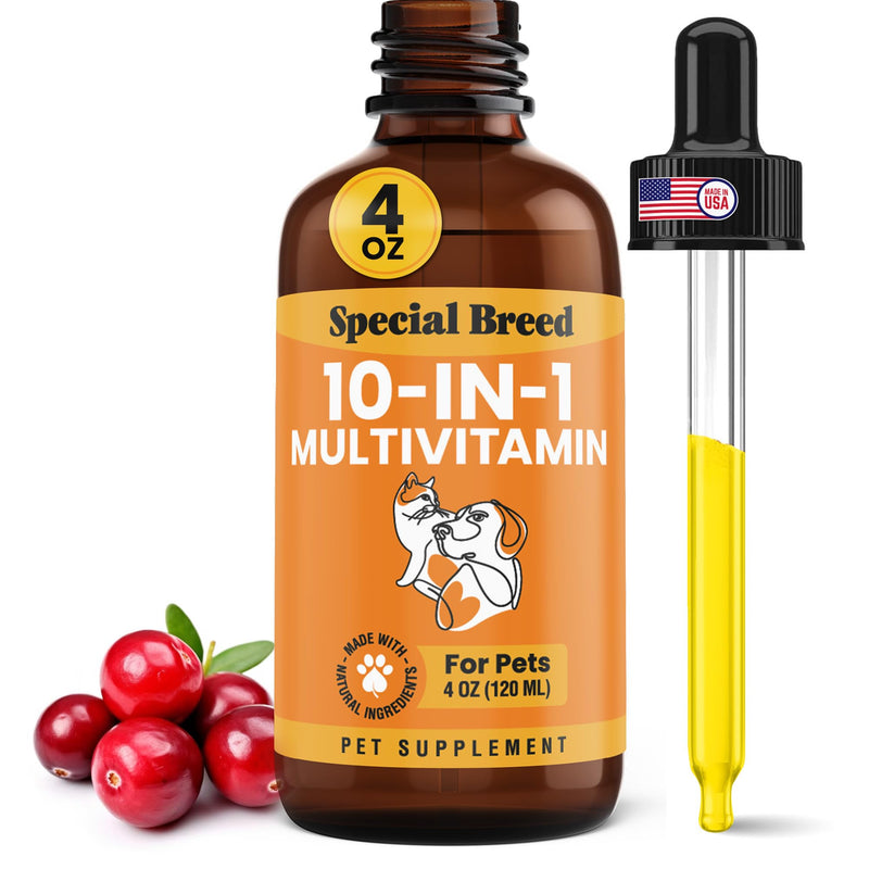 10-in-1 Liquid Multivitamin for Dogs and Cats, 4 Ounce Multi Vitamin Supplement, Vitamin for Dogs, Vitamins for Cats, with Glucosamine & Cranberry, 4 oz 4 Ounce (Pack of 1)