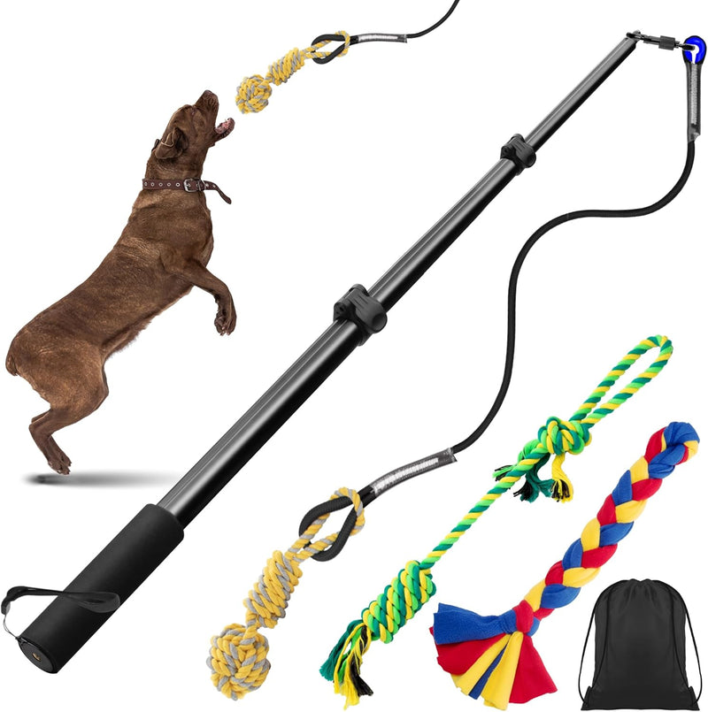 Upgraded Flirt Pole for Dogs - Extendable Dog Flirt Pole with Detachable Interactive Toys - Flirt Stick for Small Medium Large Dogs Training Playing Exercise, Reinforced Aluminum Alloy(Pole-40in Max) - PawsPlanet Australia