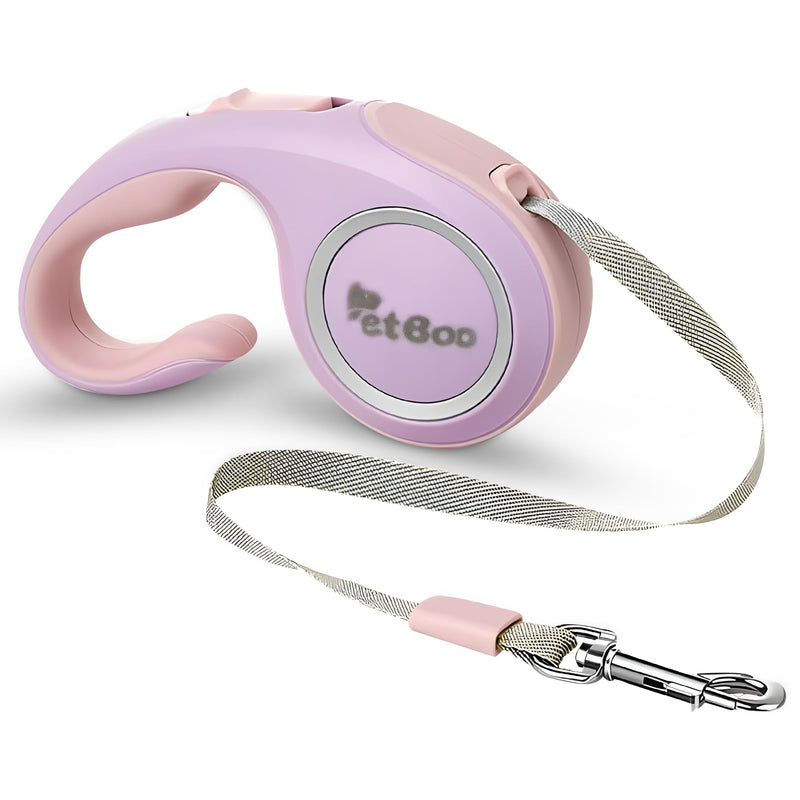 Fashionable and Retractable 15ft Dog Walking Leash with Anti-Slip Handle | 360° Tangle-Free | Heavy Duty Nylon Tape | One-Handed Lock, Pause, Block (Pink) Pink - PawsPlanet Australia