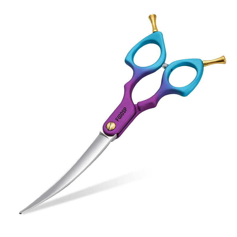 Professional Curved Dog Grooming Scissors with Sharper Self Grinding lightweight and finely trimmed split structure 6.5'' Japan VG10 63HRC for small dogs cat pet(Purple&Blue) 6.5 in,VG10 Purple & Blue - PawsPlanet Australia