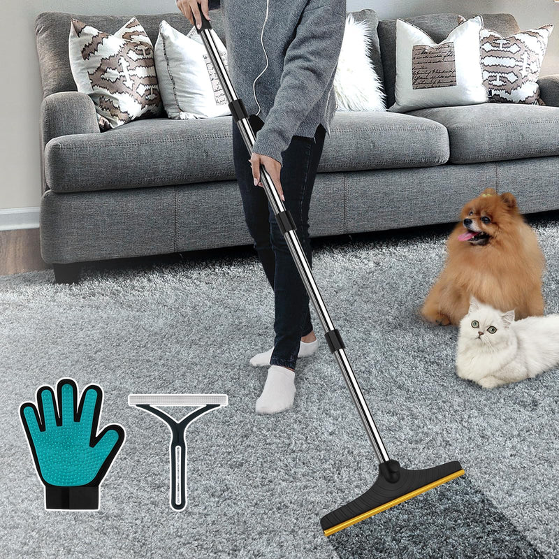 B-Land Carpet Rake for Pet Hair Removal, Reusable Pet Hair Remover with 60” Adjustable Long Handle, Carpet Scraper Dog Cat Hair Remover Tool for Rugs, Mats, Couch, Furniture Black - PawsPlanet Australia