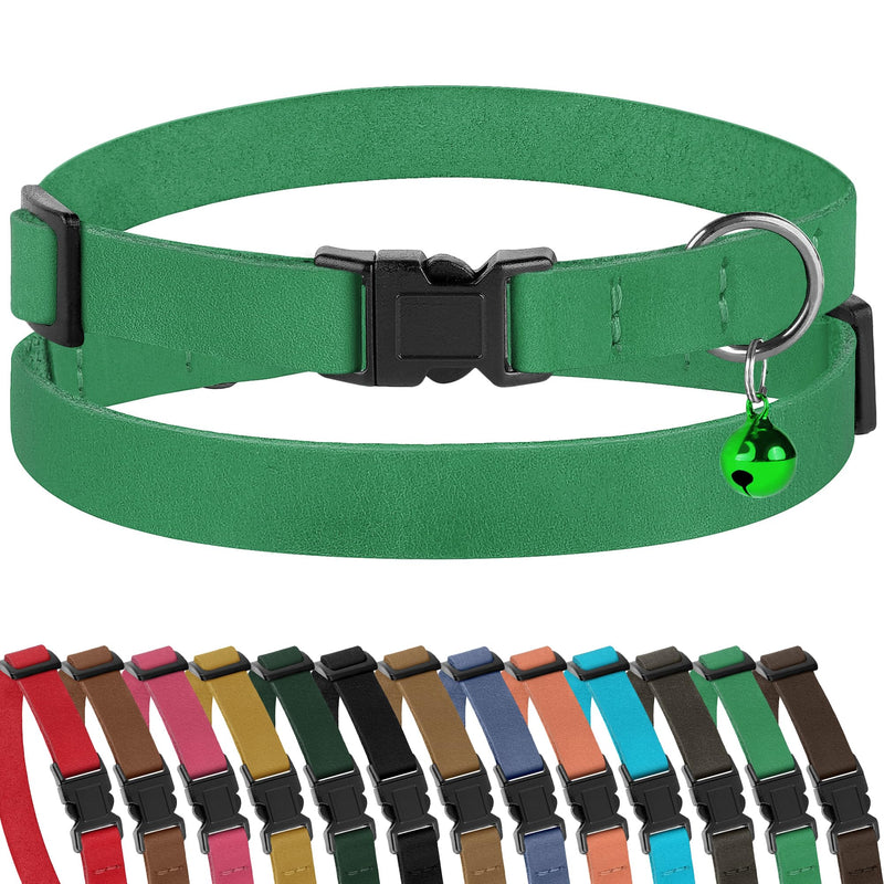 Breakaway Cat Collar Leather Soft Adjustable Pet Kitten Collars with Bell Pink Brown Blue Green Red (Mint Green) Mint Green - PawsPlanet Australia