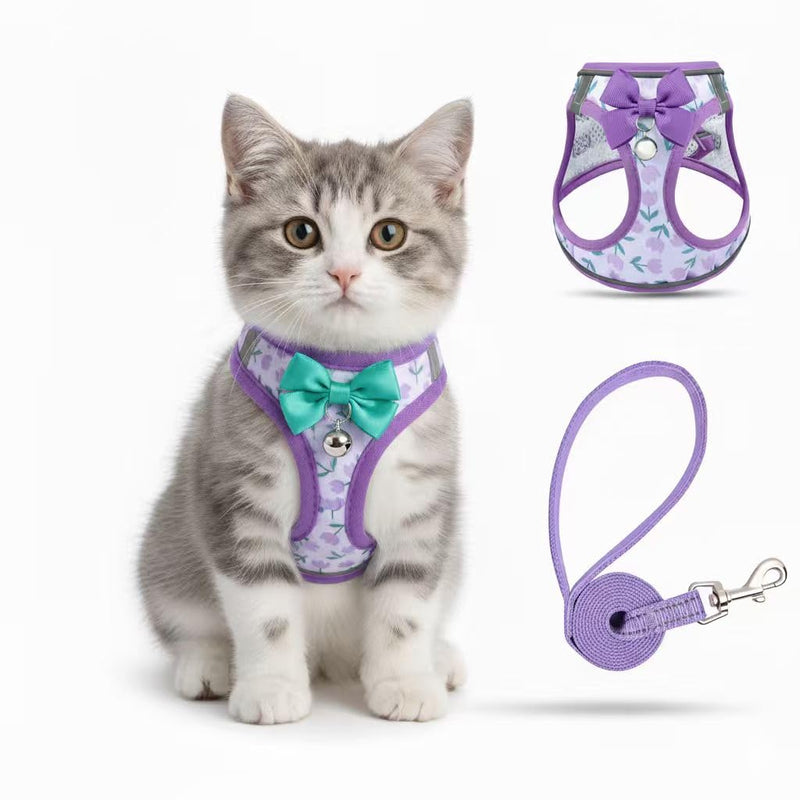 Cat Harness and Leash Escape Proof for Walking, Adjustable Soft Kitten Harness with Reflective Straps Step in Cat Vest Harness for Small Kitten and XS Dogs (Purple, M-Chest(14.5"-16.3")) M-Chest(14.5"-16.3") Purple