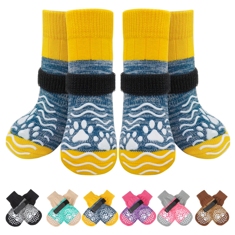 PUPTECK Anti Slip Dog Socks, Shoes with Grippers to Prevent Licking Hardwood Floors Traction, Rubber Boots & Paw Protectors for Small Medium Large Dogs, Senior Dogs Booties, Blue M Medium (2 Pair) Nevy&Yellow - PawsPlanet Australia