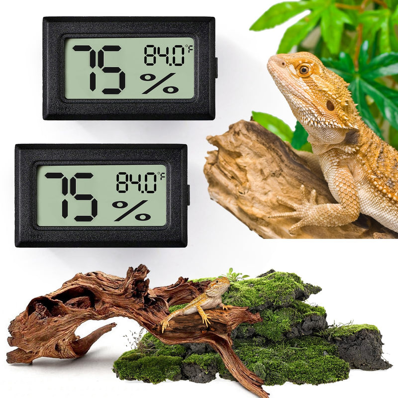 Reptile Thermometer and Humidity Gauge,2PCS Digital Adhesive Reptile Hydrometer Thermomete Tank Accessories,Reptile Terrarium Thermomete Pet Supplies for Snake,Bearded 2PCS - PawsPlanet Australia