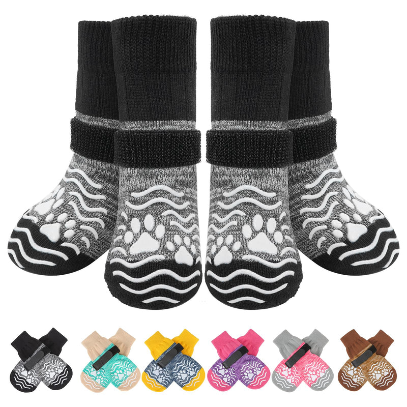 PUPTECK Anti Slip Dog Socks, Shoes with Grippers to Prevent Licking Hardwood Floors Traction, Rubber Boots & Paw Protectors for Small Medium Large Dogs Cold/Hot Pavement, Senior Dogs Booties Grey Medium (2 Pair) Grey&Black - PawsPlanet Australia