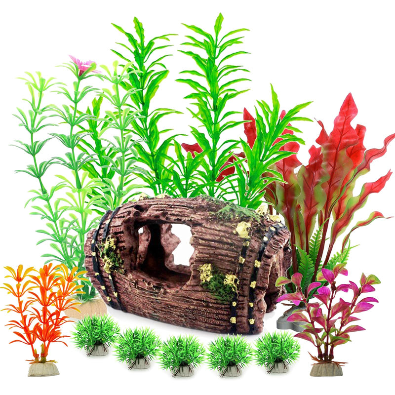 FUNOJOY Broken Barrel Fish Tank Decor - 11pcs Artificial Plants Aquarium Accessories Fish Tank Ornaments for Betta Fish Cave Hide Tank Decorations A-1 - PawsPlanet Australia