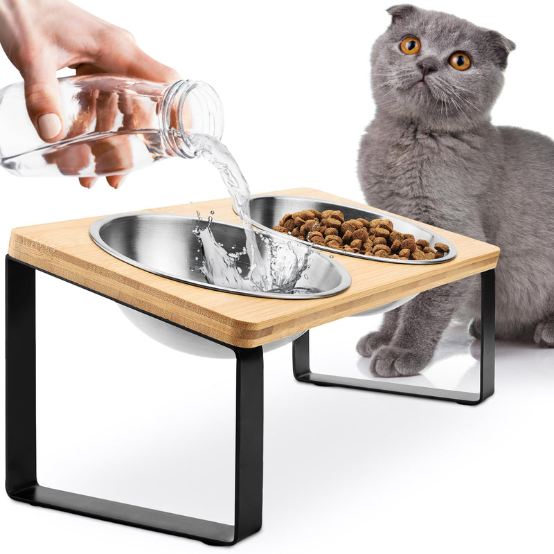 Elevated Cat Bowls, Raised Cat Bowls for Indoor Cats, Cat Bowls Elevated, Stainless Steel Cat Bowls, Cat Dishes for Food and Water, Tilted Cat Food Bowls, Cat Feeding Station, Raised Cat Food Bowls - PawsPlanet Australia