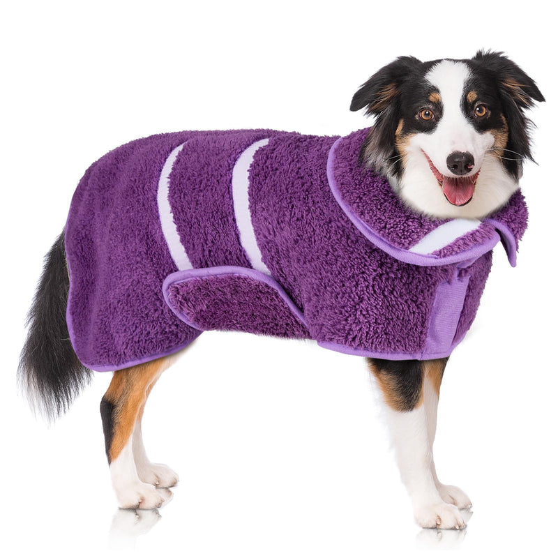 Dog Bathrobe Super Absorbent Dog Towels for Drying Dogs Large Quick Drying Dog Robes for After Bath Soft Dog Drying Towel Adjustable Dog Drying Coat to Keep Dog Warm(S-XXL) X-Large Purple - PawsPlanet Australia