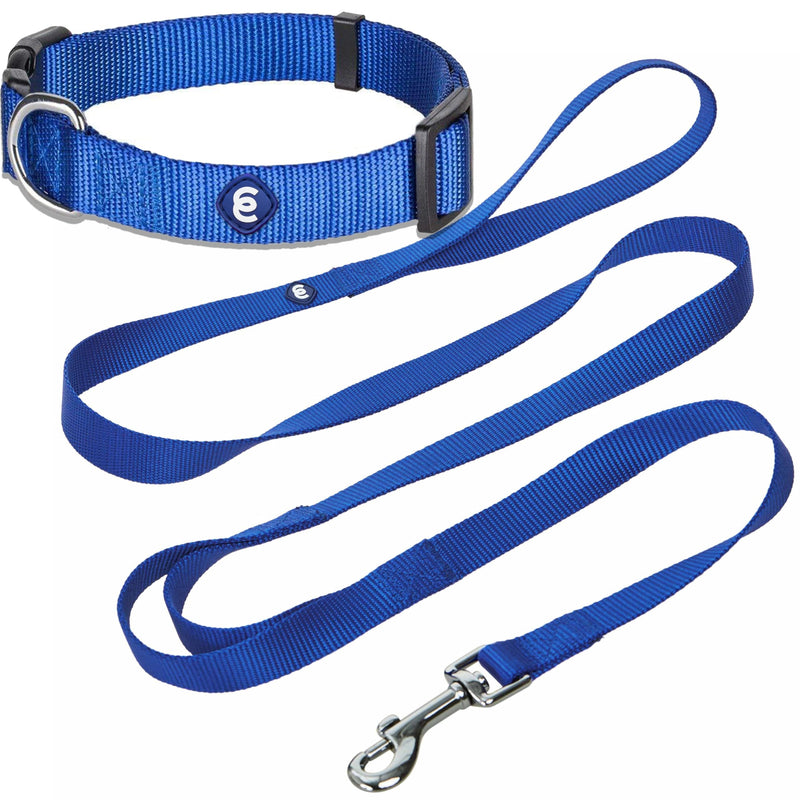 Blueberry Pet Essentials Matching Dog Collar and Double Handle Leash Set in Royal Blue, Adjustable Classic Solid Color Nylon Collar with 4 ft Leash for Large Dogs Royal Blue - Collar + Double Handle Leash - PawsPlanet Australia
