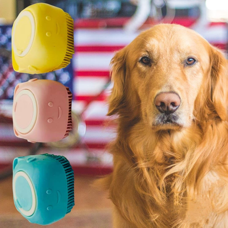 New 2024 Pet grooming Bath Brush, Scrubber Shampoo Dispenser, Shower Brush for Washing Short and Long Hair Dogs and Cats Pet Bath Massage Brush (Pink) Pink - PawsPlanet Australia