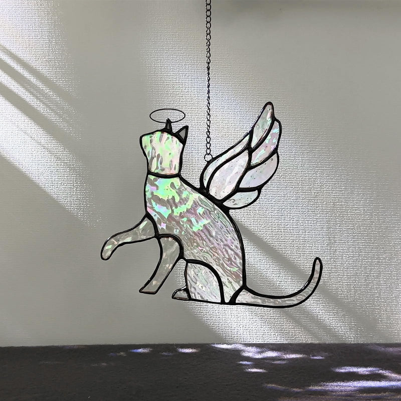 Cat Stained Glass Memorial Gifts for Loss of Cat, Holographic Angel Cat Died Sympathy Remembrance Gift for Window Hanging - PawsPlanet Australia