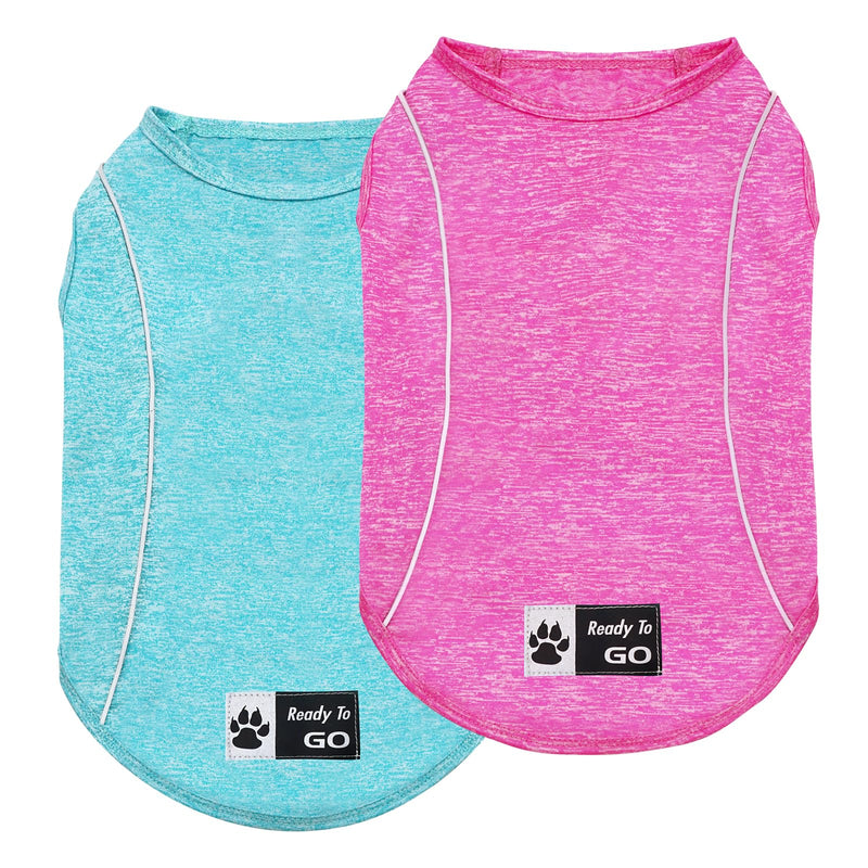 KYEESE 2Pack Reflective Dog Shirt, Lightweight Sun Protection Dog T Shirts for Small Dogs, Breathable Sleeveless Pet Tank Top Summer Dogs Clothes for Night Walking Outdoor, Lake Blue+Rose Red, L Large (13-19lbs) 8# 2Pack (Lake Blue+Rose Red) - PawsPlanet Australia