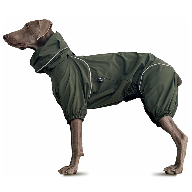 Dog Lightweight Windbreaker, Dog Outdoor 4-Legs Jacket, 0.5 lbs,Durable Water Repellent, Hooded, Easy on/Off with Collar and Harness, Reflective, Packable,Dark Olive (Large) Large - PawsPlanet Australia