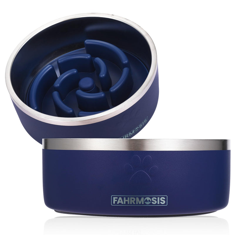 32 Oz Dog Bowl with Slow Feeder Insert - Stainless Steel Pet Bowl - Non Slip Dog Bowls - Silicone Slow Feeder - Pet Feeders Bowl - Ideal for Medium Dogs - Pet Bowl Set - Navy Blue 32 OZ - PawsPlanet Australia