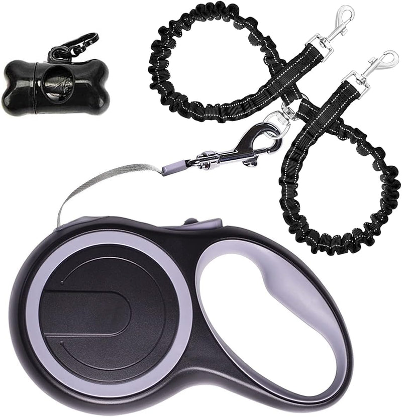 Dual Retractable Dog Leash for Small to Medium Dogs up to 44lbs/20kg – 16ft Extendable with Poop Bags, Non-Slip Grip, 360° Tangle-Free, One-Button Break & Lock – Ideal for Walking Two Dogs Grey - PawsPlanet Australia