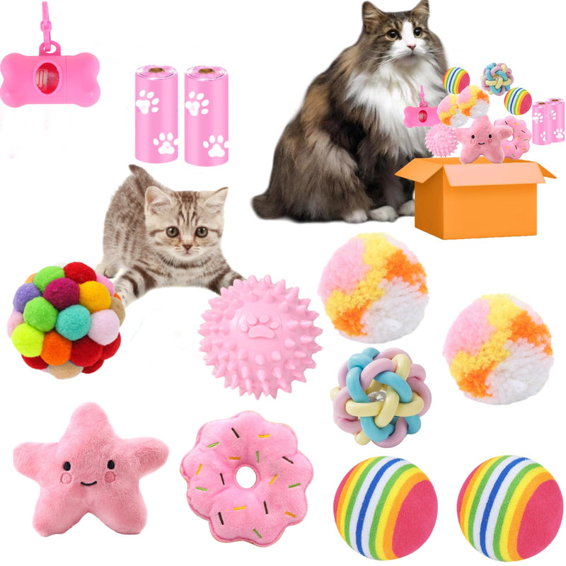 Cats Toy Set Interactive Cat Toys Pack Woolen Cat Toy Balls with Bell and Fuzzy Balls, Interactive Toys for Indoor Cats and Kittens, Chew Toys 12pcs - PawsPlanet Australia