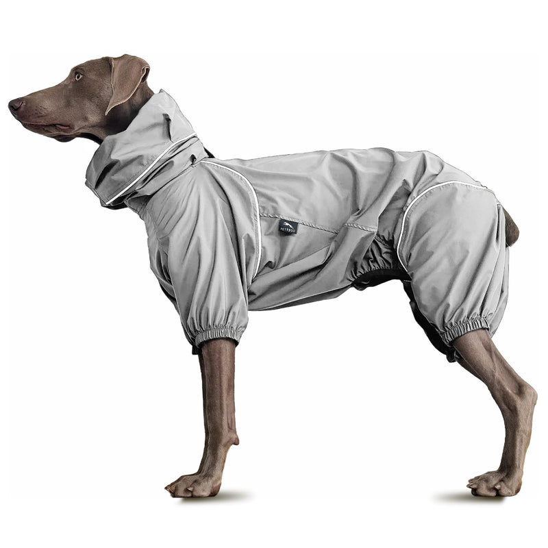 Dog Lightweight Windbreaker, Pet Outdoor Sports Jacket, 0.5 lbs,3 in One, Hooded, Easy on/Off with Collar and Harness, Reflective Piping, Packable, Dog Hiking/Camping, Grey (X-Large) X-Large