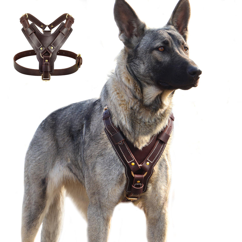 PET ARTIST Adjustable Premium Leather Dog Harness for Large Dogs，with Strong Metal Buckles，Perfect for Daily Walking and Training，Doberman German Shepard Rottweiler Pit XL:Chest:29-36" - PawsPlanet Australia