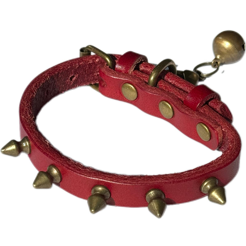 Leather Dog Collar Spiked for Small Dogs with Bell, Adjustable Cowhide Collar Studded Sharp Spikes for Boy Girl Puppies, Sturdy Heavy Duty, Red Extra Small 8"-11" XS 8"-11", Pack of 1 - PawsPlanet Australia
