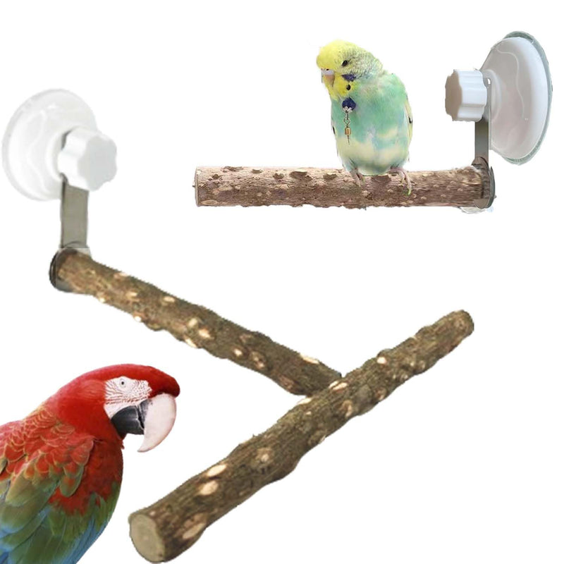 Natural Bird Perch Stand with Suction Cup for Window Mirror Car Shower Travel Bath Wood Training Perch for Small Medium Large Parrot Parakeet Cockatiel Concure Budgie Macaw Finch Lovebirds T Shape - PawsPlanet Australia