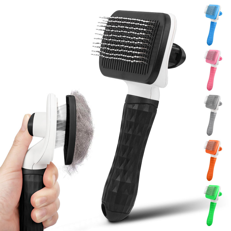 Dog & Cat Brush, Black Self Cleaning Slicker Brush for Pets, Upgraded Dog Brush for Shedding Massaging and Grooming, Removes Loose Undercoat & Portable Comb for Long Short Haired Dogs - PawsPlanet Australia